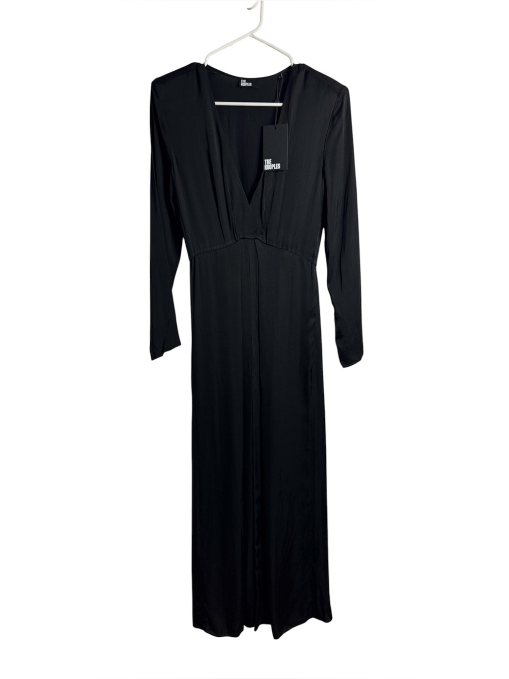 NWT The Kooples Black Maxi Long Sleeve V‎ Neck Dress Size 1 Event Dress